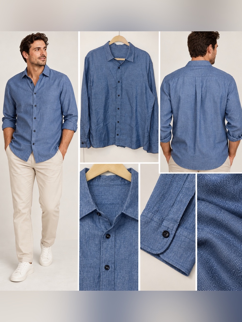 Banana Republic Men's Light Blue Linen Button-Down Shirt